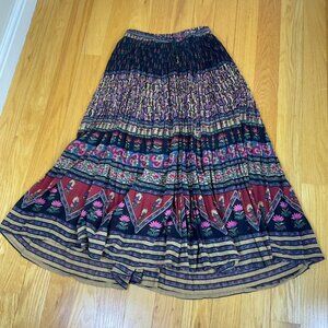 Geeta Skirt Maxi Cotton Pleated Floral Pull On Beaded Drawstring Multi Boho (OS)